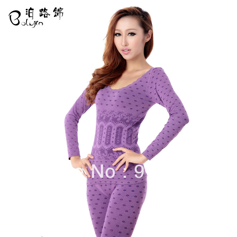 Free shipping wholesales Laciness o-neck thermal underwear set female seamless body shaping beauty care underwear basic long