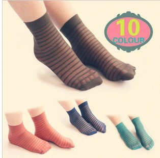 Free Shipping Wholesales New Arrival Korea Cute Sexy Printing Candy Stripe Thin Silk Stockings   FC12214