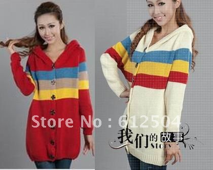 Free shipping winter clothes 2012 korea Thick sweater cardigan long w/cap And cashmere sweater