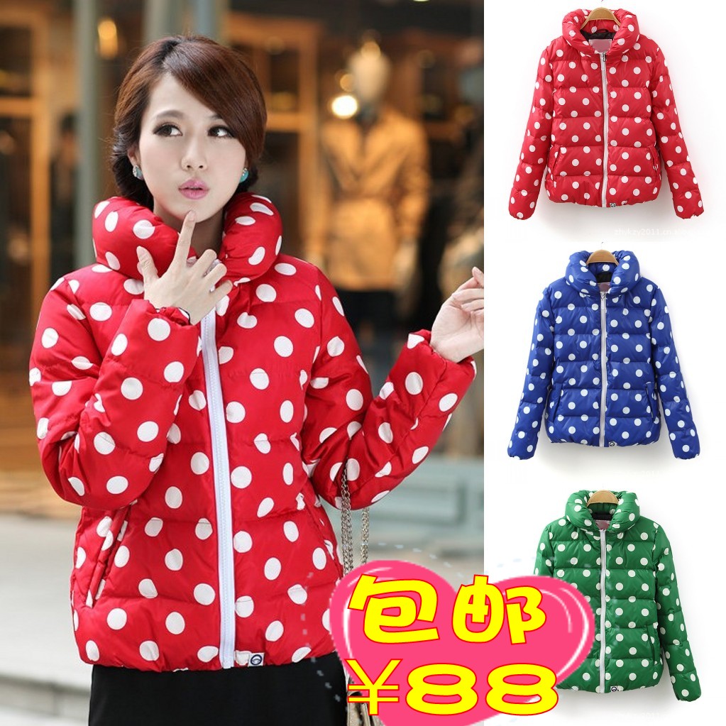 free shipping Winter dot polka dot short design thin down coat female