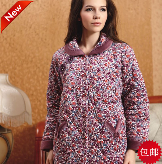 Free Shipping winter double faced super soft coral fleece cotton-padded thickening sleep set 6559