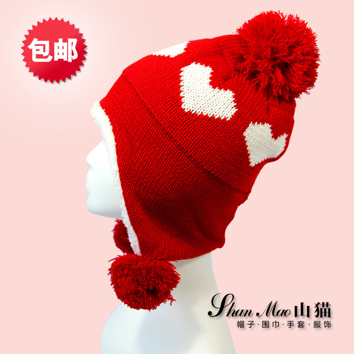 free shipping, Winter ear knitted hat, warm hat, love macrospheric knitted hat, cap, knitted hat,