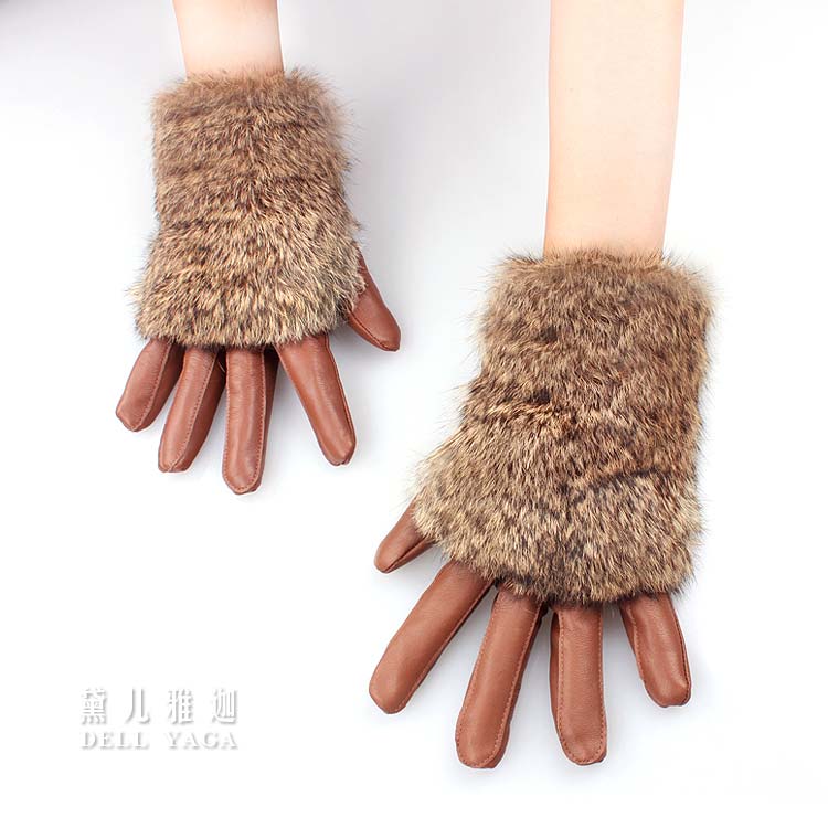 Free Shipping Winter Fashion gloves female rex rabbit fur gloves genuine leather gloves women's