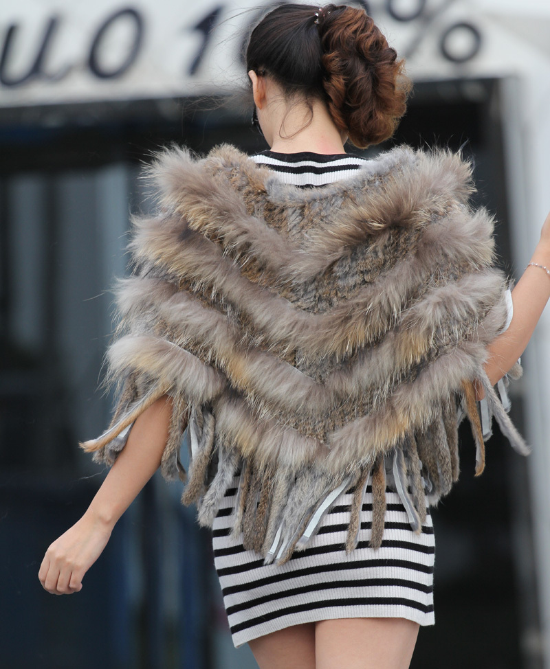 Free Shipping Winter gorgeous raccoon fur rabbit fur knitted fur cloak cape outerwear 2012