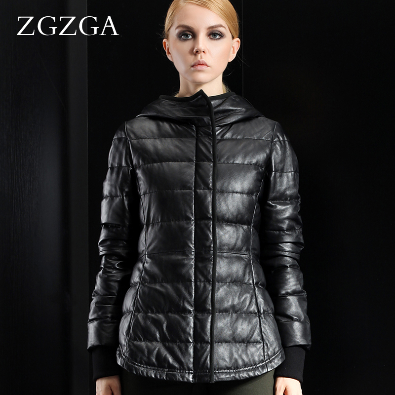 free shipping  winter hooded slim women's genuine leather sheepskin leather clothing down coat