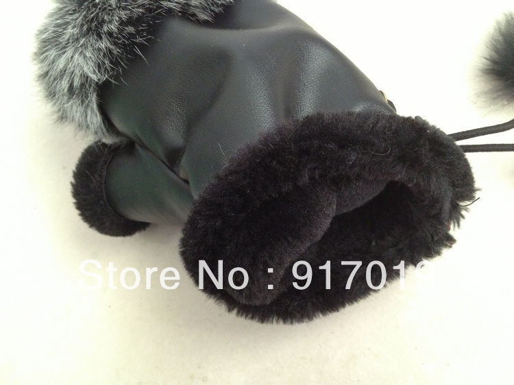 Free shipping Winter Imitation Rabbit fur Women Wool  leather Gloves / Half-finger Gloves 5 pair/lot