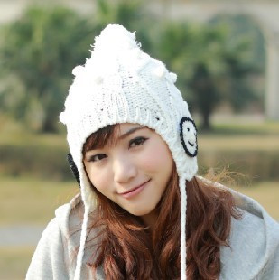 Free shipping winter knitting wool hat&Cute smiling ear cap
