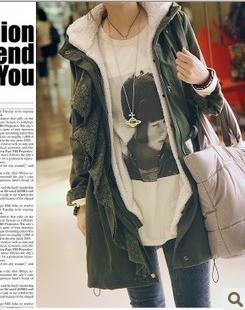 free shipping  winter lace berber fleece wadded jacket women outerwear thickening liner hooded cotton-padded jacket overcoat