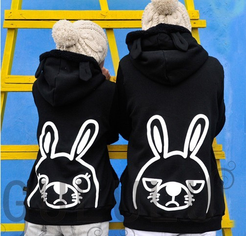 Free Shipping, Winter lovers d910 black bugs bunny hooded outerwear