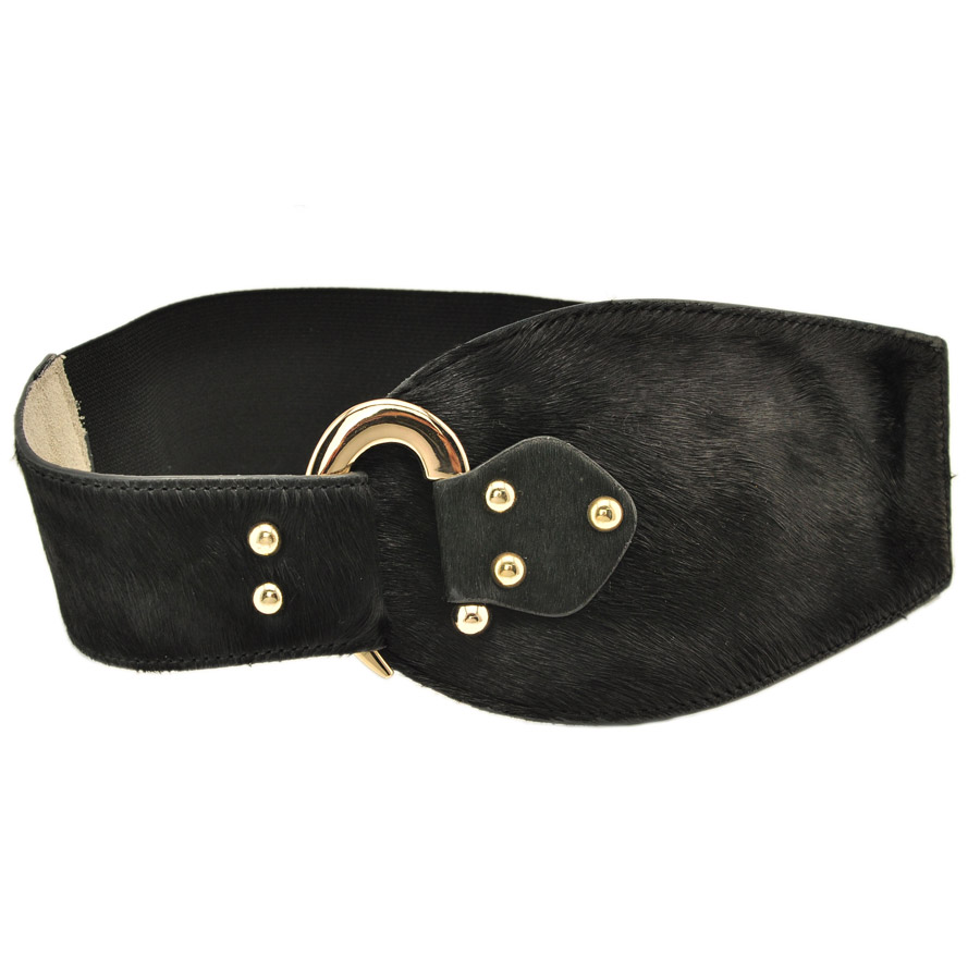 Free Shipping Winter new arrival genuine leather horsehair cummerbund personalized gripper elastic wide cummerbund black