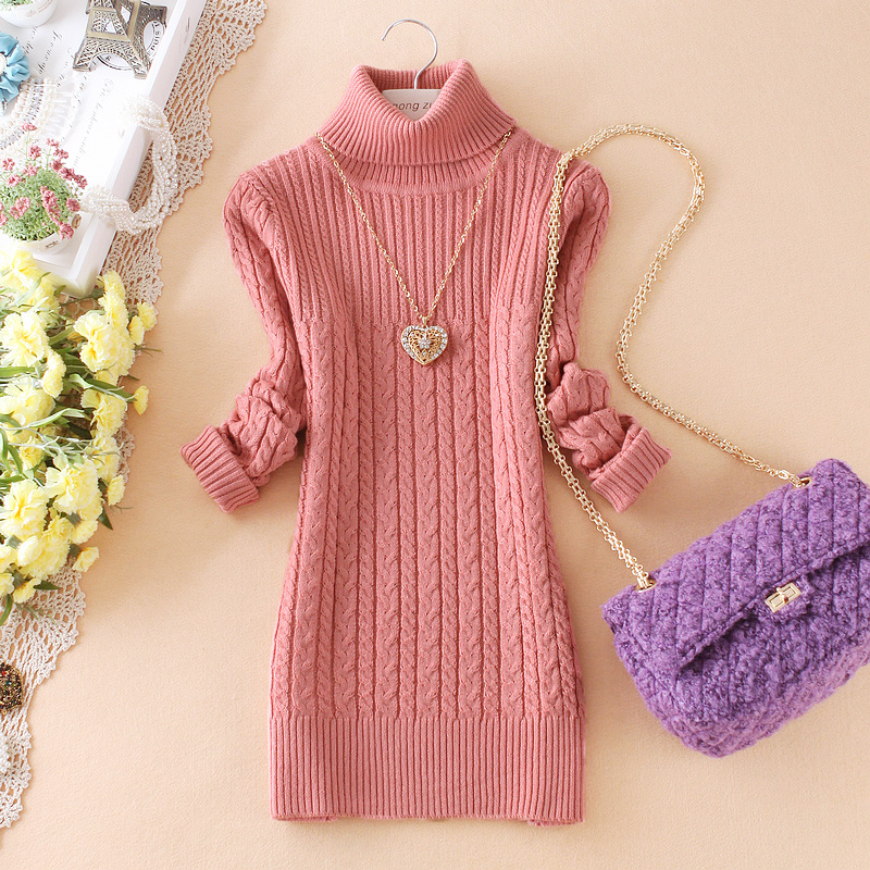 Free Shipping, Winter new arrival vintage slim medium-long turtleneck twisted knitted basic shirt thick sweater female