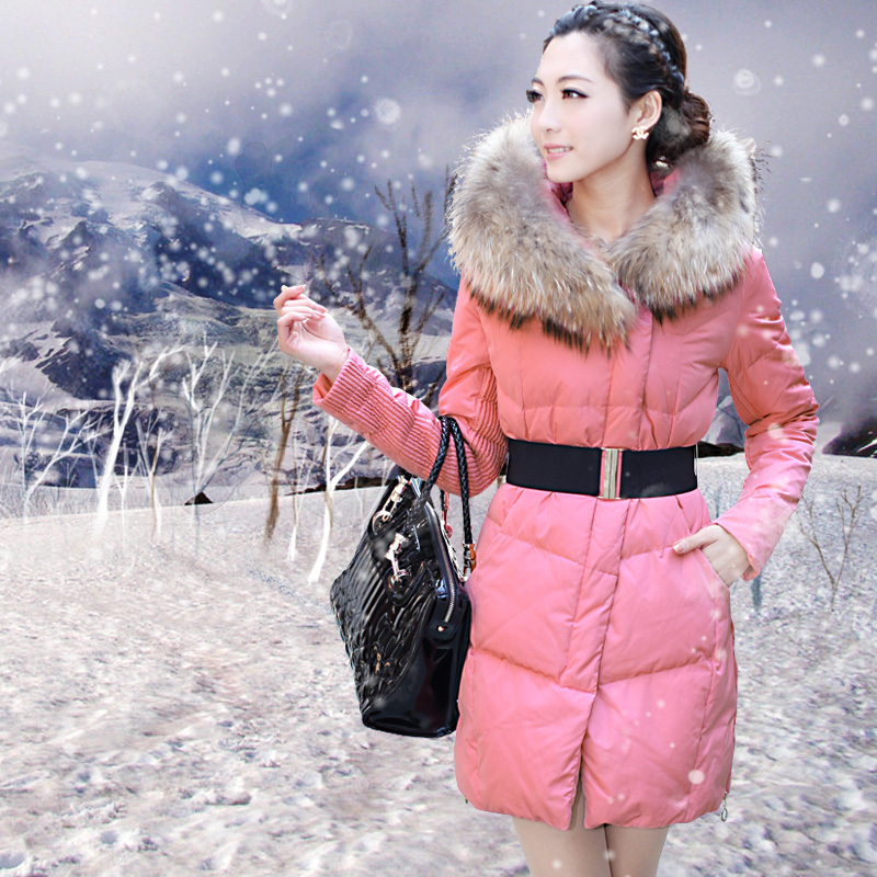 Free shipping  winter new arrival women's formal gentlewomen belt slim luxury fur collar down coat yrf132