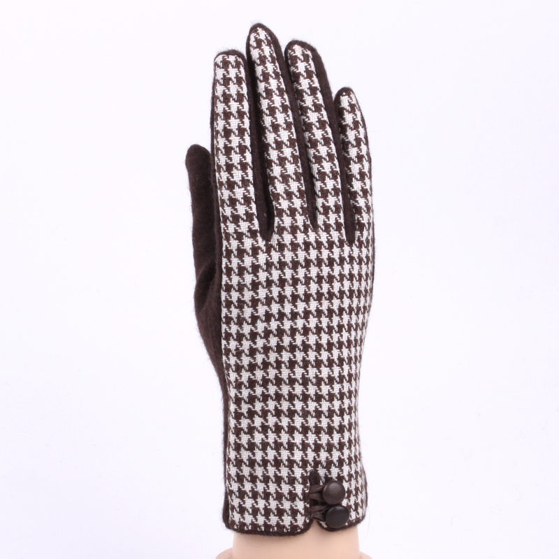 Free shipping Winter plaid houndstooth vintage thermal short design leather buckle on female wool gloves