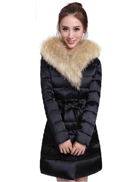 Free Shipping Winter Plus Size Women's Raccoon Fur Down Coat Lady Long Jacket Belt Winter Clothes Best Selling,4 Color,7 Size