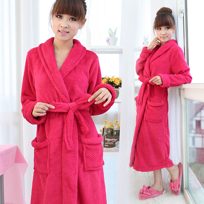 free shipping Winter princess women's coral fleece lengthen robe bathrobes bathrobe plus size plus size xxxl hot