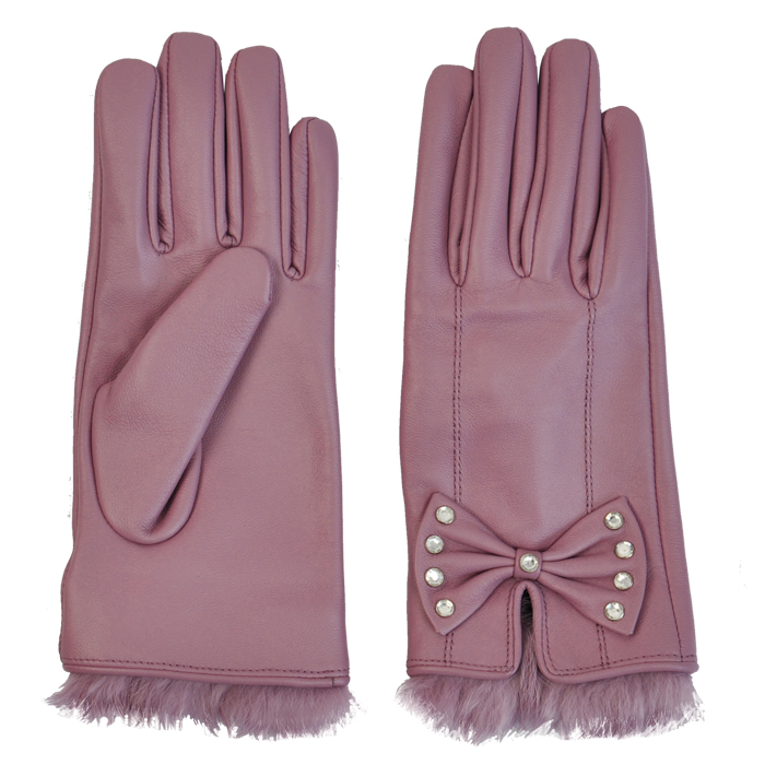 free shipping  winter Rabbit fur sheepskin gloves kenmont women's bow genuine leather gloves autumn and winter elegant 2981