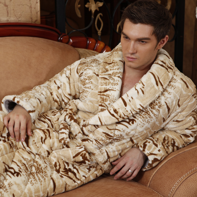 Free Shipping Winter robe velvet coral fleece thickening cotton-padded robe male bathrobe lounge sleepwear