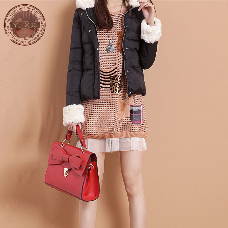 Free Shipping Winter sweet candy color faux with a hood slim wadded jacket outerwear cotton-padded jacket 12430 LDX
