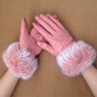 Free Shipping! Winter thermal fleece lined fashion women's genuine leather sheepskin gloves rabbit fur gloves