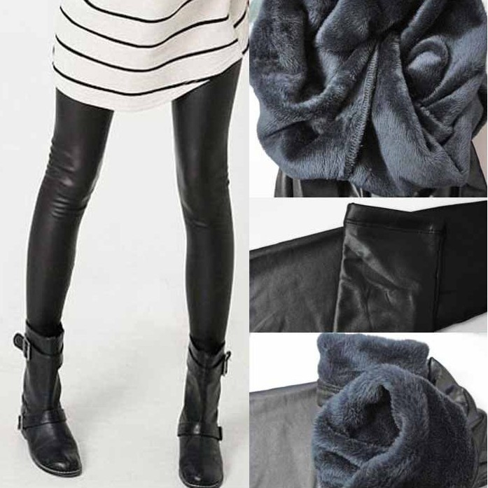 Free shipping Winter thick quality mink velvet double layer thermal faux leather ankle length legging mere loin