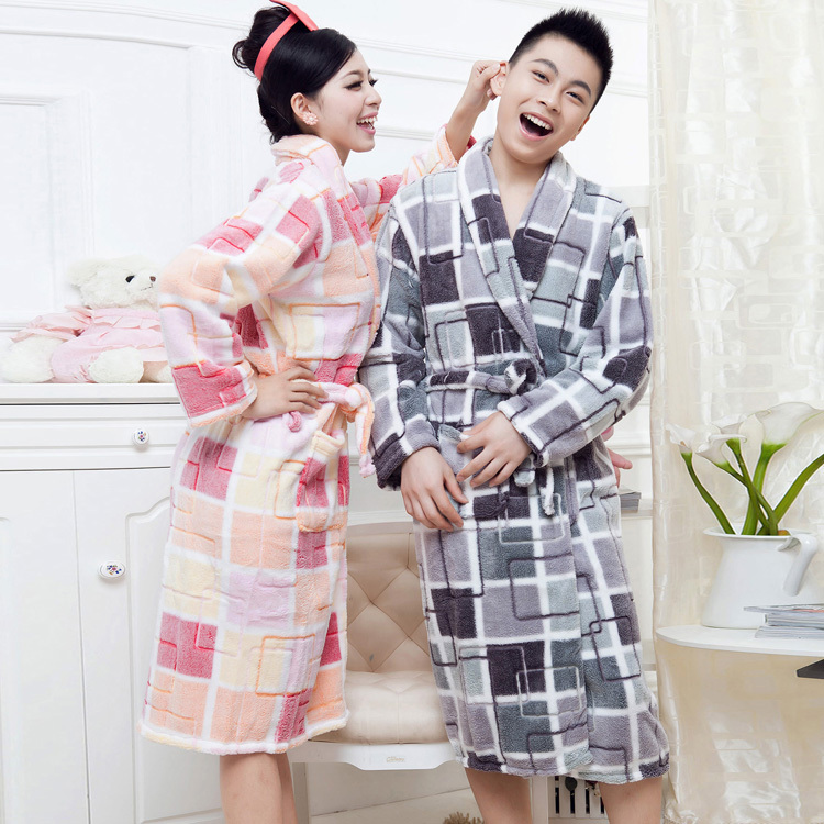 Free Shipping Winter thickening coral fleece lovers bathrobe long-sleeve strap robe lounge brief at home service