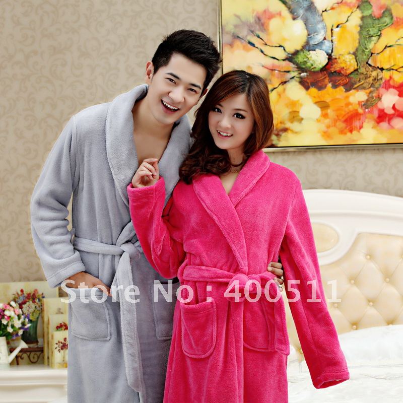 free shipping winter thickening double faced coral fleece robe lovers male bathrobe womens coral fleece 205_9201