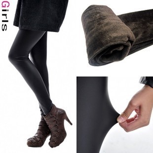 Free shipping Winter thickening lengthen matt faux leather pants thermal type beaver velvet legging warm pants boot cut jeans