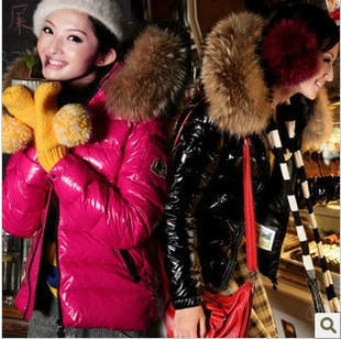 Free shipping  winter thickening shiny large fur collar short design down coat female slim outerwear