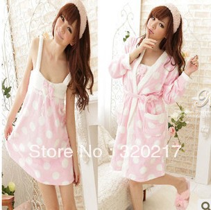 free shipping Winter wiping a bosom coral fleece pajamas twinset thick lovely bath robe
