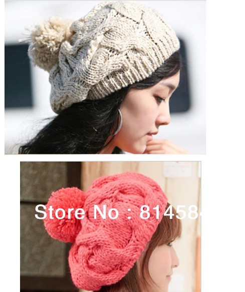 Free Shipping  Winter Women  Beret twist the ball cap  Knitted Hat CA002