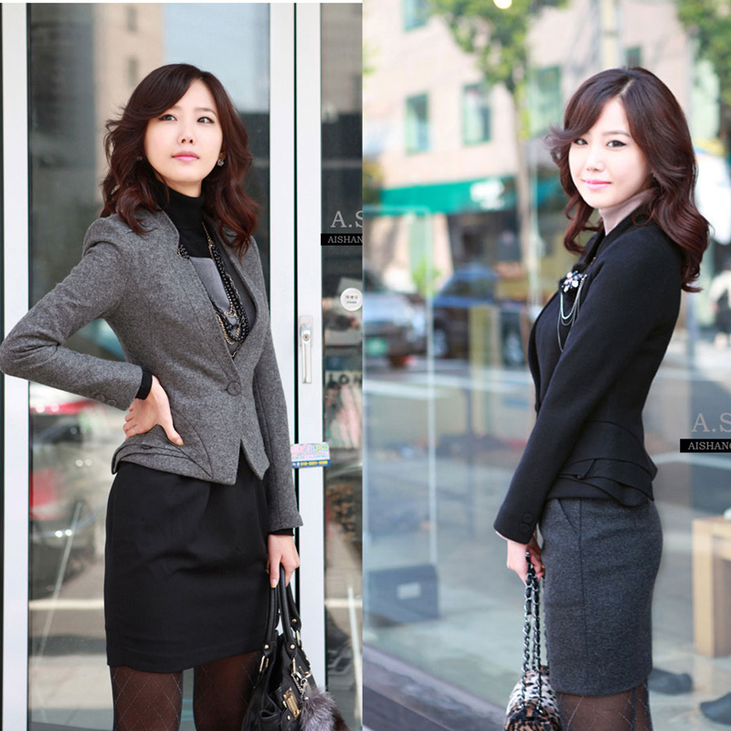 Free shipping Winter women's 2012 woolen outerwear work wear slim female blazer suit set professional skirt