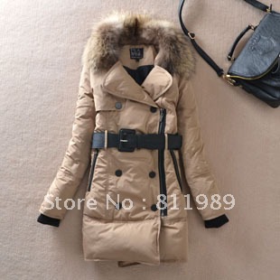 Free shipping  winter women's fashion large fur collar medium-long thickening slim down coat women's outwear