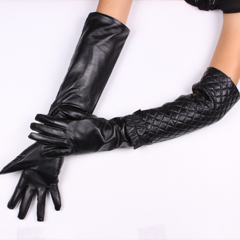 Free shipping Winter women's genuine leather long gloves ultra long sheepskin gloves padded arm sleeve