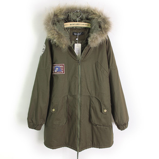 Free Shipping Winter Women's Winter Cotton-padded Jacket Coat  Army Green  badge clothes outerwear Long Coat