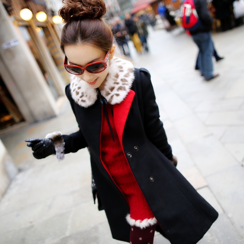 free shipping  winter wool coat outerwear long design slim waist slim female trench cg-111