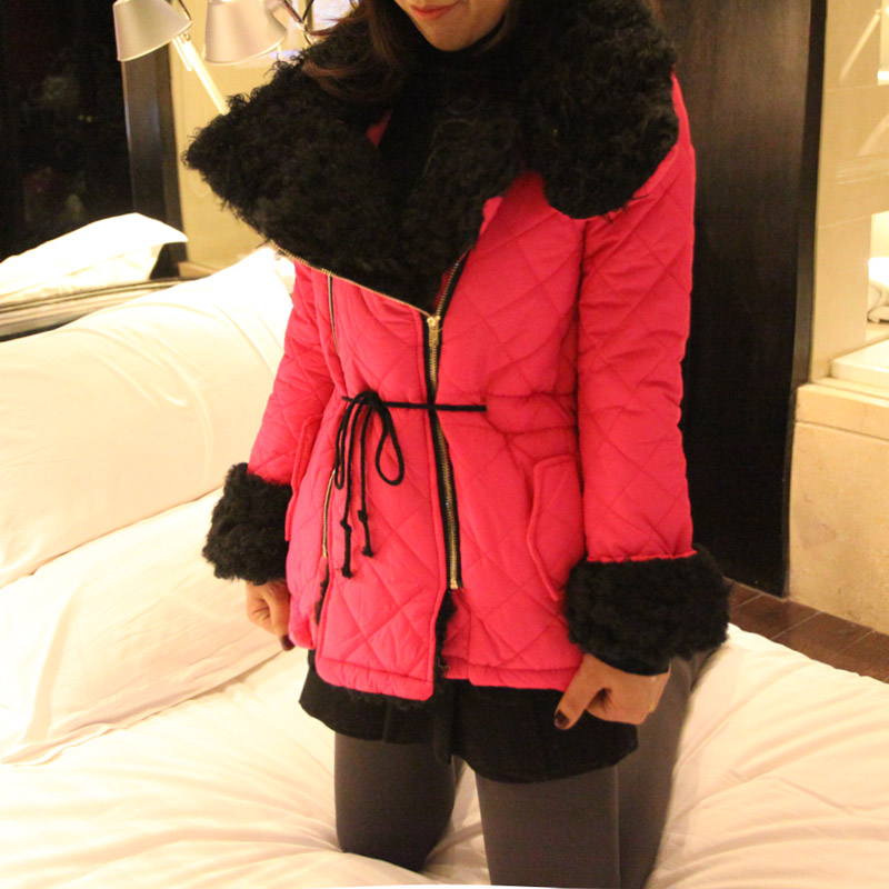 Free shipping! Winter x2 berber fleece drawstring type square grid cotton-padded jacket
