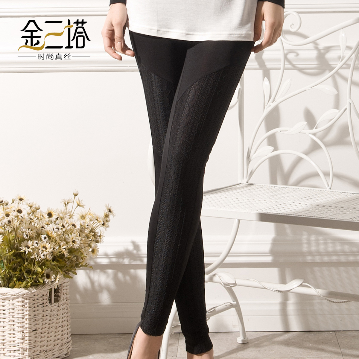 free shipping Wire spandex blending women's legging lace patchwork legging