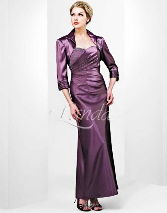Free Shipping!with half jacket taffeta weet neckline ankle-length taffeta zip up ruched pleated mother of the bride dresses