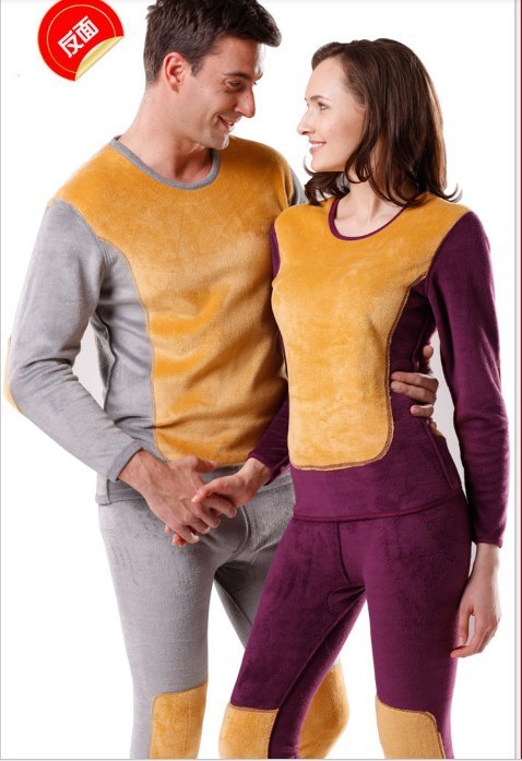 free shipping  With velvet thickening double wool super warm vitality gold armor thermal underwear for men and women suits65