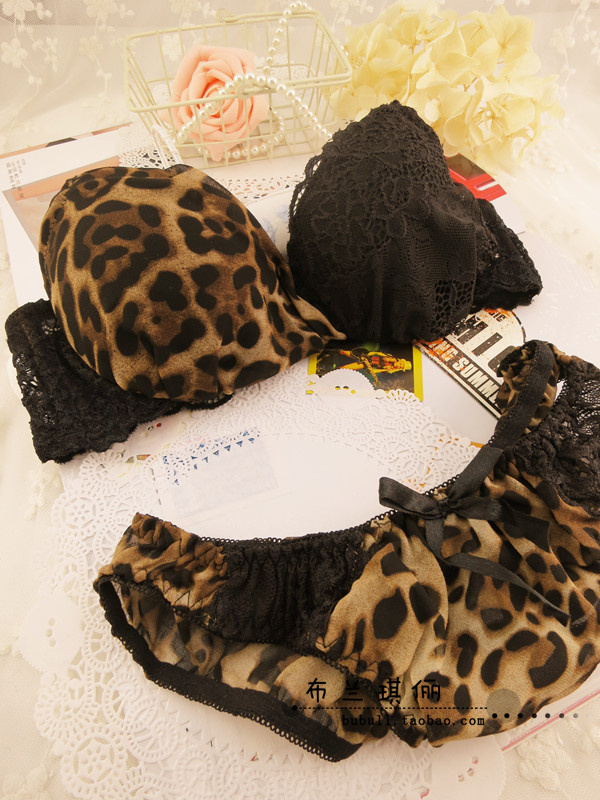 Free shipping wmen's bra and brief sets  leopard print lace chiffon sexy
