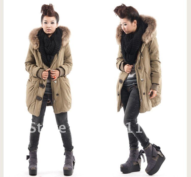 Free shipping woman Down & Parkas fur collar caps tooling medium-long wadded jacket plus size female outerwear warm fashion HOT