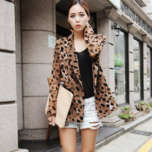 Free Shipping /  Woman New Fashion Leopard Long Sleeve Casual Leather Coats