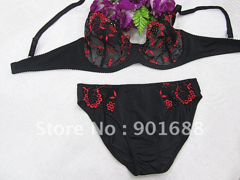free shipping woman push up sexy  no padded embroidery  flower transparent  bra set