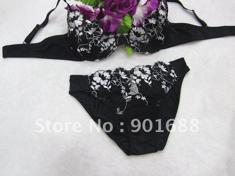 free shipping woman push up sexy  no padded embroidery  flower transparent  bra set