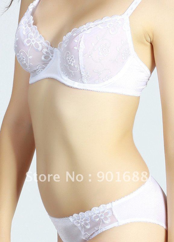 free shipping woman push up sexy  no padded embroidery  sexy flower transparent  bra set