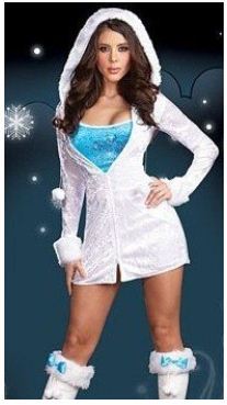 Free Shipping Woman's Ladie's Shinning White Christmas Cosplay Costume Shinning Club Bar Dress Size M