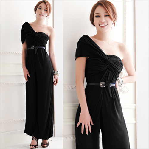 Free shipping Woman Sleeveless Knot Bust Single Shoulder Jumpsuit XS