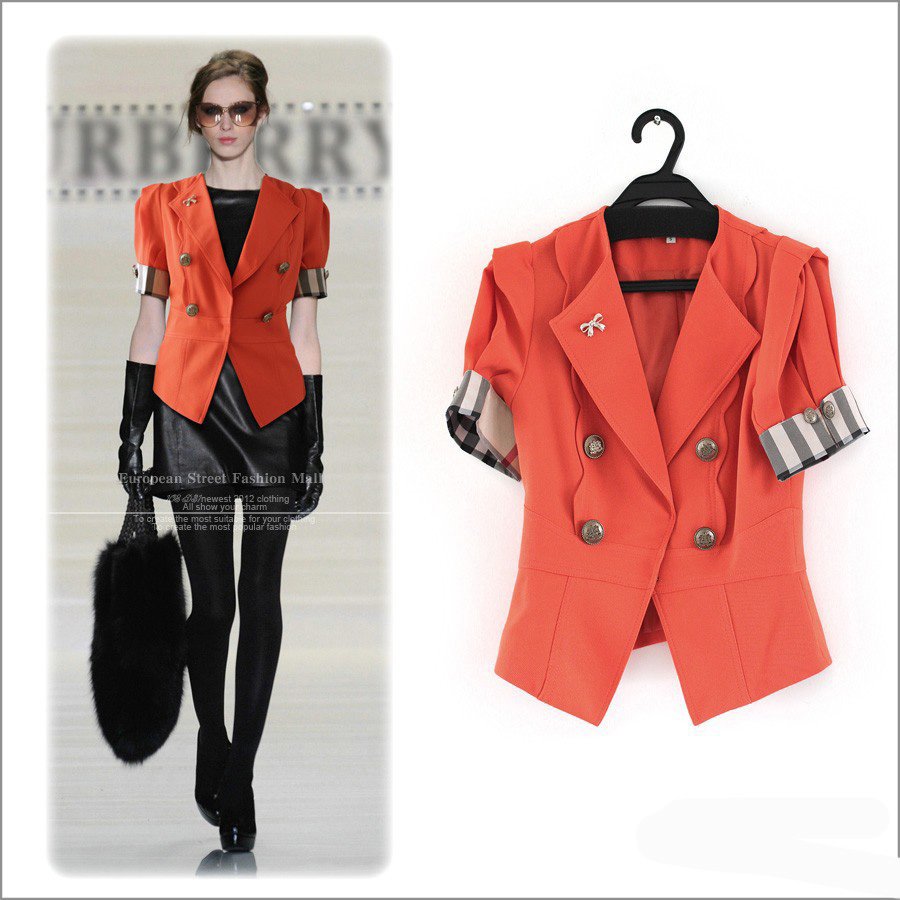 Free shipping woman slim black red short sleeve summer spring thin coat short jacket C12050703