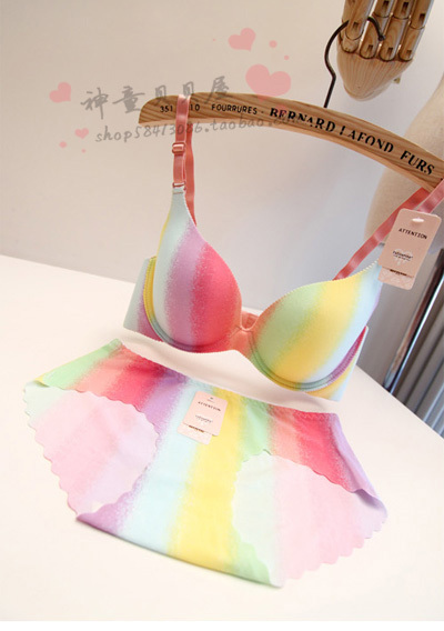 Free shipping wome's bra set Rainbow color breathable cotton material colorful candy color