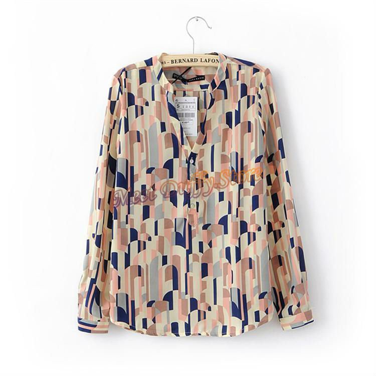 Free shipping Women 2012 fashion color blocking blouse, long sleeve silk shirt lady blouse women's OL Collar shirts